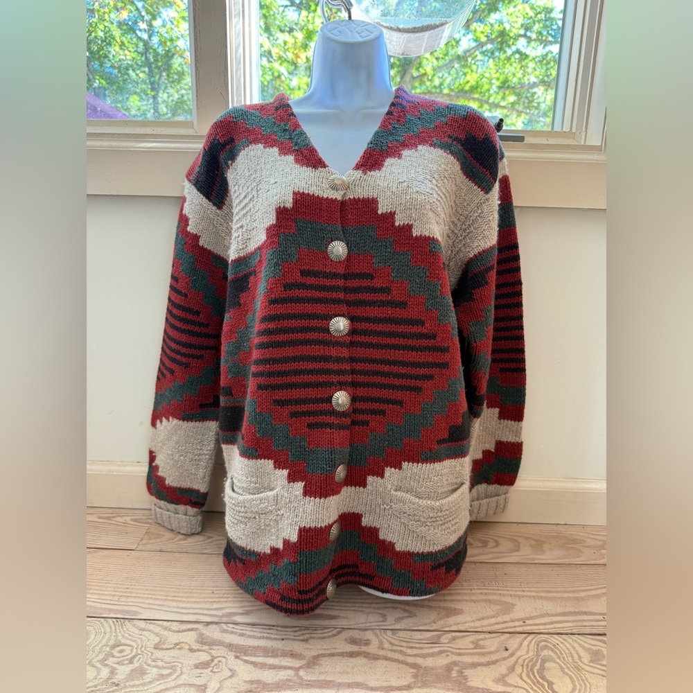 vintage Ralph Lauren country handknit cardigan w/ concho buttons size L